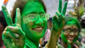 Trinamul congress party workers celebrating their victory